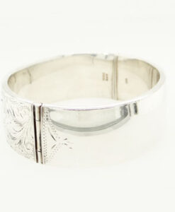 Vintage Half Engraved Wide Sterling Silver Bangle