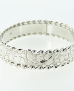 Vintage Sterling Silver Engraved Twisted Edge Bangle