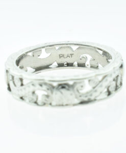 Vintage Platinum Heart and Swirl Band Ring