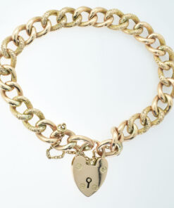 Half Engraved Antique 9ct Rose Gold Curb Link Bracelet