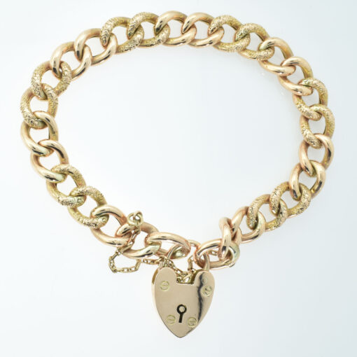 Half Engraved Antique 9ct Rose Gold Curb Link Bracelet