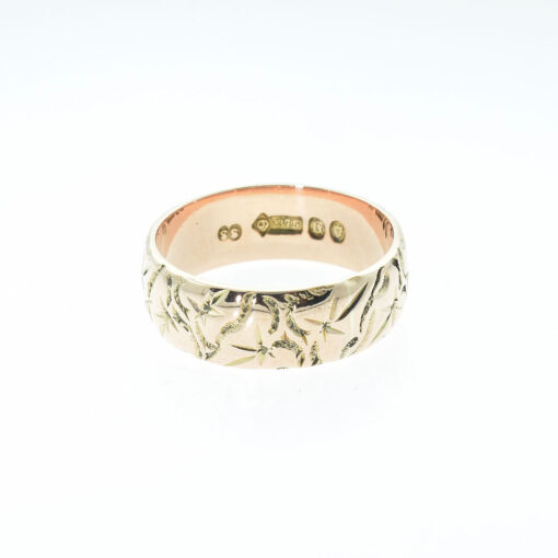 Antique 1917 9ct Rose Gold Embossed Band Ring