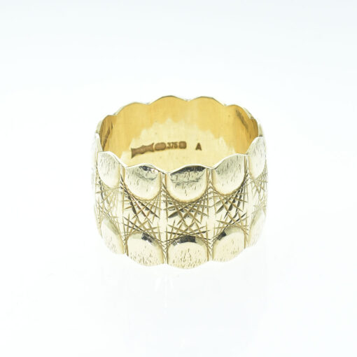 Wide Vintage 9ct Gold Patterned Band Ring