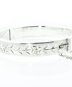 Vintage Sterling Silver Engraved Flower Bangle