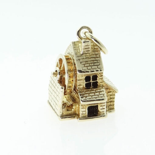 Vintage 9ct Gold Water Wheel Mill House Charm