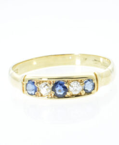 Antique Gold Diamond and Sapphire Ring