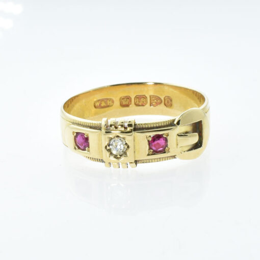 18ct Gold Diamond and Ruby Buckle Ring