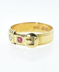 Victorian 18ct Gold Diamond and Ruby Buckle Ring