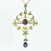 Antique Gold Garnet, Amethyst and Pearl Pendant with Chain