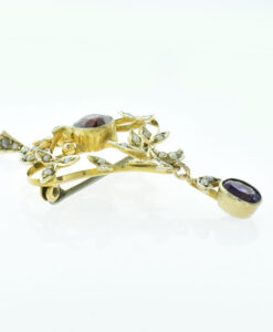 Antique Gold Garnet, Amethyst and Pearl Pendant with Chain