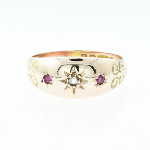 9ct Rose Gold Diamond and Ruby Gypsy Ring