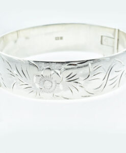 Vintage Engraved Solid Sterling Silver Flower Bangle