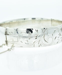 Vintage Half Engraved Sterling Silver Bangle Dated 1973
