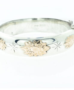 Vintage Silver and Rose Gold Flower Bangle