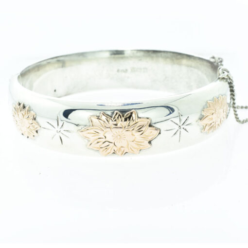 Vintage Silver and Rose Gold Flower Bangle