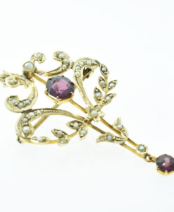 Gold Almandine Garnet and Pearl Pendant