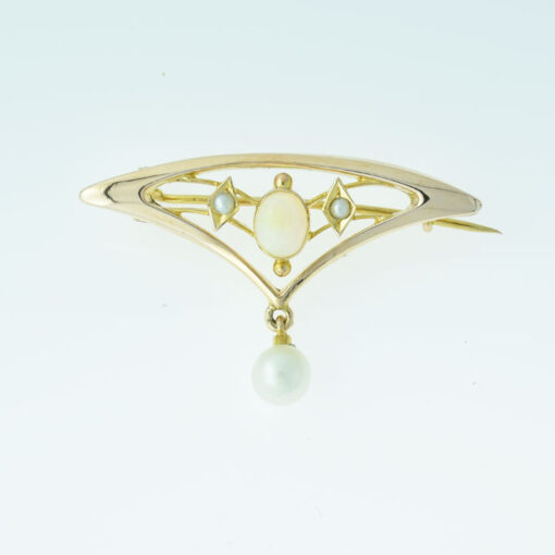 Art Deco 9ct Gold Opal and Pearl Brooch