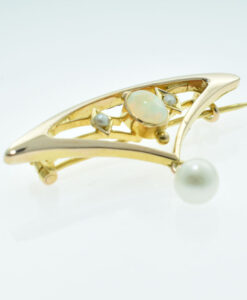 Antique 9ct Gold Opal and Pearl Brooch