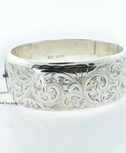 Vintage Half Engraved Wide Sterling Silver Bangle Dated 1962