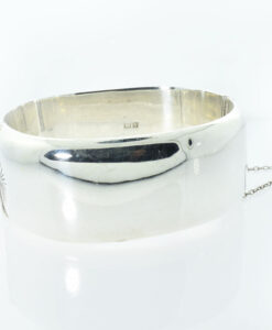 Vintage Half Engraved Wide Sterling Silver Bangle