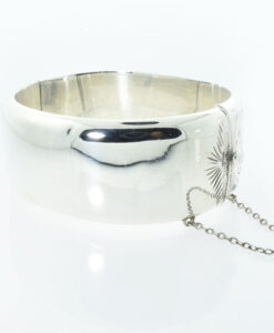 Vintage Half Engraved Wide Sterling Silver Bangle