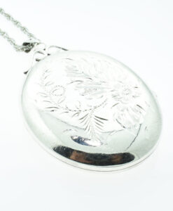 Vintage Silver Oval Locket with Chain