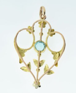 Antique 9ct Rose Gold Blue Topaz and Pearl Pendant