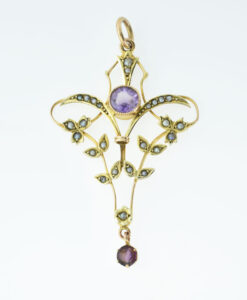 Antique Amethyst and Pearl 9ct Gold Pendant