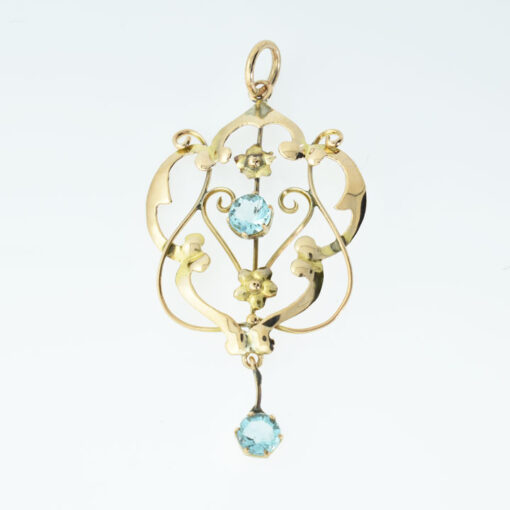 Antique 9ct Gold Blue Topaz Pendant c1900