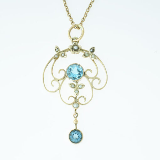 9ct Gold Blue Topaz and Pearl Pendant