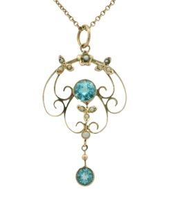 Antique 9ct Gold Blue Topaz and Pearl Pendant