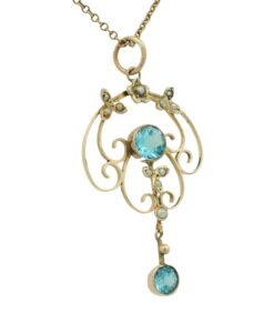 Antique 9ct Gold Blue Topaz and Pearl Pendant