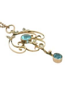 Antique 9ct Gold Blue Topaz and Pearl Pendant