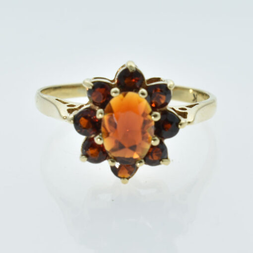 Vintage 1979 9ct Gold Garnet Cluster Ring