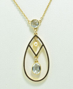 Antique Gold Aquamarine and Pearl Pendant