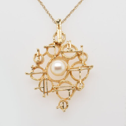 9ct Gold Abstract Pearl Pendant with Chain