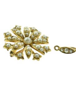 Antique 15ct Gold Pearl Daisy Pendant