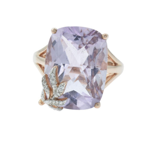 9ct Rose Gold Diamond Leaf & Amethyst Ring