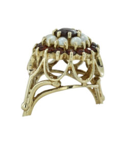 9ct Gold Diamond Garnet & Pearl Cluster Ring