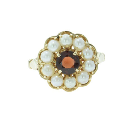 9ct Gold Garnet & Pearl Cluster Ring 1963
