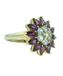 9ct Gold Aquamarine and Almandine Garnet Cluster Ring