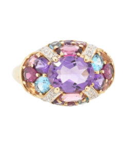 9ct Gold Rainbow Multi Gem Cluster Dome Ring