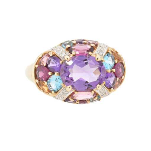 9ct Gold Rainbow Multi Gem Cluster Dome Ring