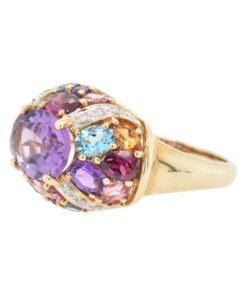 9ct Gold Rainbow Multi Gem Cluster Dome Ring