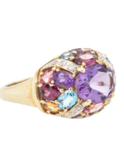9ct Gold Rainbow Multi Gem Cluster Dome Ring
