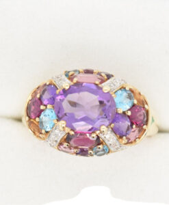 9ct Gold Rainbow Multi Gem Cluster Dome Ring