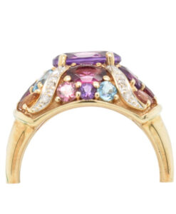 9ct Gold Rainbow Multi Gem Cluster Dome Ring