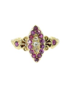 Antique 18ct Gold Diamond and Ruby Cluster Ring dated 1901