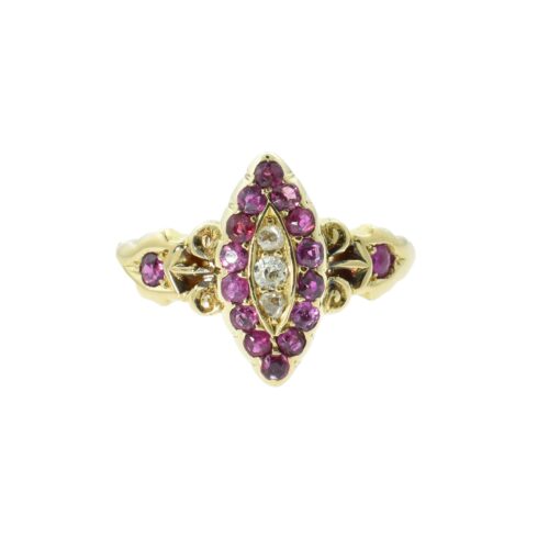 Antique 18ct Gold Diamond and Ruby Cluster Ring dated 1901