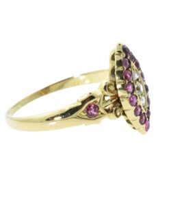 Antique 18ct Gold Diamond and Ruby Cluster Ring dated 1901